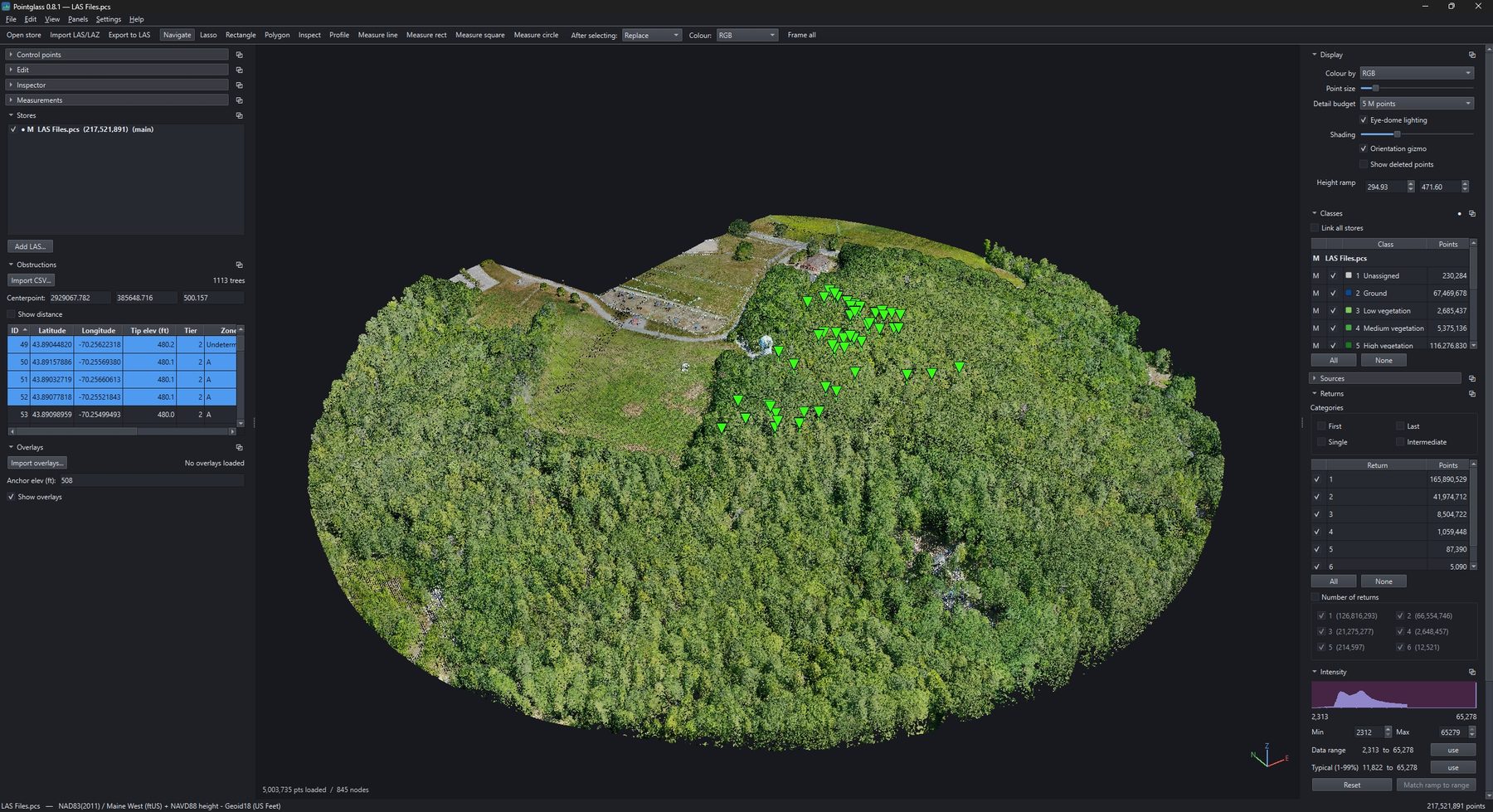 The full window showing the point cloud in true colour.
